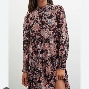 Anthropologie Womens Dress Brown Cady Tiered Tunic Paisley Puffed Boho Medium